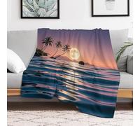 Custom Flannel Fleece Throw Blanket for Adults 30x40 Lightweight The Moon Above The Ocean Bedtime Blanket Soft Warm Blankets for Bed Couch Sofa Camping Picnic Wedding Gift Winter Home Deco