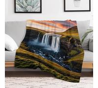 Custom Flannel Fleece Throw Blanket for Adults 30x40 Lightweight Waterfalls in The Sunset Sky Bedtime Blanket Soft Warm Blankets for Bed Couch Sofa Camping Picnic Wedding Gift Winter Home