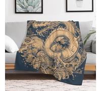 Custom Flannel Fleece Throw Blanket for Adults 40x50 Lightweight Blue Oriental Dragon Bedtime Blanket Soft Warm Blankets for Bed Couch Sofa Camping Picnic Wedding Gift Winter Home Decora