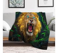 Custom Flannel Fleece Throw Blanket for Adults 40x50 Lightweight Fluorescent Lion Bedtime Blanket Soft Warm Blankets for Bed Couch Sofa Camping Picnic Wedding Gift Winter Home Decoration