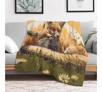Custom Flannel Fleece Throw Blanket for Adults 40x50 Lightweight Two Fox Animal Bedtime Blanket Soft Warm Blankets for Bed Couch Sofa Camping Picnic Wedding Gift Winter Home Decoration