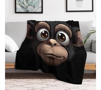 Custom Flannel Fleece Throw Blanket for Adults 50x60 Lightweight Big-Eyed Monkey Bedtime Blanket Soft Warm Blankets for Bed Couch Sofa Camping Picnic Wedding Gift Winter Home Decoration
