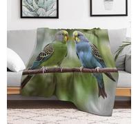 Custom Flannel Fleece Throw Blanket for Adults 50x60 Lightweight Blue and Green Parakeets Bedtime Blanket Soft Warm Blankets for Bed Couch Sofa Camping Picnic Wedding Gift Winter Home Dec