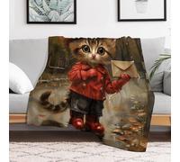 Custom Flannel Fleece Throw Blanket for Adults 50x60 Lightweight Cat Delivers Letter Bedtime Blanket Soft Warm Blankets for Bed Couch Sofa Camping Picnic Wedding Gift Winter Home Decorati