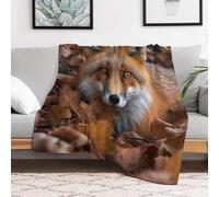Custom Flannel Fleece Throw Blanket for Adults 50x60 Lightweight Fox in Leaves Bedtime Blanket Soft Warm Blankets for Bed Couch Sofa Camping Picnic Wedding Gift Winter Home Decoration