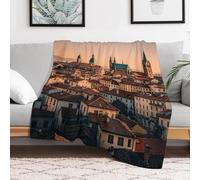 Custom Flannel Fleece Throw Blanket for Adults 50x60 Lightweight The Old Town at Sunset Bedtime Blanket Soft Warm Blankets for Bed Couch Sofa Camping Picnic Wedding Gift Winter Home Decor