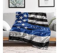 Custom Flannel Fleece Throw Blanket for Adults 60x80 Lightweight American Thin Blue Line Flag Bedtime Blanket Soft Warm Blankets for Bed Couch Sofa Camping Picnic Wedding Gift Winter Home