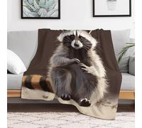 Custom Flannel Fleece Throw Blanket for Adults 60x80 Lightweight Cute Raccoon Bedtime Blanket Soft Warm Blankets for Bed Couch Sofa Camping Picnic Wedding Gift Winter Home Decoration