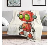 Custom Flannel Fleece Throw Blanket for Adults 60x80 Lightweight Funny Red Robot Bedtime Blanket Soft Warm Blankets for Bed Couch Sofa Camping Picnic Wedding Gift Winter Home Decoration