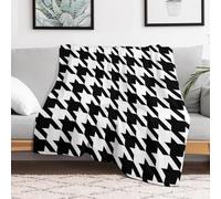 Custom Flannel Fleece Throw Blanket for Adults 60x80 Lightweight Houndstooth Black Bedtime Blanket Soft Warm Blankets for Bed Couch Sofa Camping Picnic Wedding Gift Winter Home Decoration