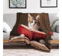 Custom Flannel Fleece Throw Blanket for Adults 60x80 Lightweight Kitten Reading A Book Bedtime Blanket Soft Warm Blankets for Bed Couch Sofa Camping Picnic Wedding Gift Winter Home Decora