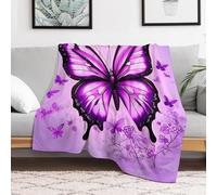 Custom Flannel Fleece Throw Blanket for Adults 60x80 Lightweight Purple Butterfly Bedtime Blanket Soft Warm Blankets for Bed Couch Sofa Camping Picnic Wedding Gift Winter Home Decoration