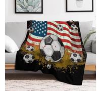 Custom Flannel Fleece Throw Blanket for Adults 60x80 Lightweight Soccer USA Flag Bedtime Blanket Soft Warm Blankets for Bed Couch Sofa Camping Picnic Wedding Gift Winter Home Decoration