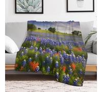 Custom Flannel Fleece Throw Blanket Plush Travel Throw for Bed 30x40 Inch Comfort Personalized Texas Bluebonnets Scenery Blankets for Adults Decorative Bedtime Blanket Couch Sofa Camping Compan