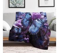 Custom Flannel Fleece Throw Blanket Plush Travel Throw for Bed 50x60 Inch Comfort Personalized Purple Rose And Butterfly Blankets for Adults Decorative Bedtime Blanket Couch Sofa Camping Compa
