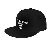 Custom Flat Brim Baseball Cap Add Photo Text Logo Name Personalised Hip Hop Style Unisex Cap Customised Snapback Trucker Hats Birthday Gifts for Women Men, Black