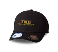 Custom Flexfit Hats for Men & Women Iraq Combat War Veteran Flag Embroidery, Black Design Only, S-M