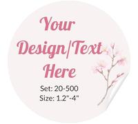 Custom Floral Stickers, Personalised Waterproof Labels for Packaging, Branding, Thank You Seals, 1.2"-4", 20-500pcs, Glossy/Matte (Cherry Blossom)
