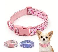 Custom Flower Dog Collar with Name Phone Number, Adjustable Personalised Pet Colalr Plastic Safety Buckle for Puppy Kitten Small Medium Large Pet (Cherry,M)
