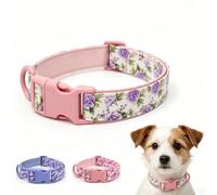Custom Flower Dog Collar with Name Phone Number, Adjustable Personalised Pet Colalr Plastic Safety Buckle for Puppy Kitten Small Medium Large Pet (Peony,XL)