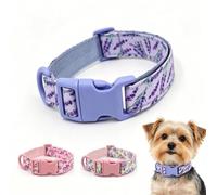 Custom Flower Dog Collar with Name Phone Number, Adjustable Personalised Pet Colalr Plastic Safety Buckle for Puppy Kitten Small Medium Large Pet (Lavender,M)