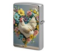 Custom Flower Heart Chicken Lighter Case Personalized Metal Lighter Cover Holder Reusable Shockproof Protective Lighters Without Insert Gift for Men Women Dad Husband