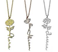 Custom Flower Name Necklace, I Love You Valentine's Keepsake Anniversary, Personalized Nameplate Floral Pendant, Charm Jewelry Gift for Her, Girlfriend, Wife, Fiancee (Rose Gold)