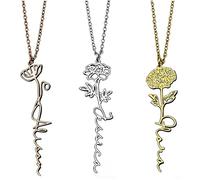 Custom Flower Name Necklace, I Love You Valentine's Keepsake Anniversary, Personalized Nameplate Floral Pendant, Charm Jewelry Gift for Her, Girlfriend, Wife, Fiancee (Silver)