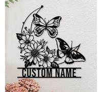 Custom Flowers And Butterflies Metal Wall Art,Personalized Butterfly Name Sign Decoration For Room,Custom Butterfly Sign Home Decor,Flower Butterfly Wall Decor,Outdoor Porch Decor, Butterfly Moon