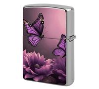 Custom Flowers and Purple Butterfly Lighter Case Personalized Metal Lighter Cover Holder Reusable Shockproof Protective Lighters Without Insert Gift for Men Women Dad Husband