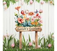 Custom Flowers Garden Stake Sign,Personalized Butterfly Metal Gardener Decor Sign with Stake,Customized Butterflies Yard Welcome Plaque for Outdoor,Gardening Gifts Ornaments for Lawn Porch Patio