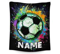 Custom Football Blanket with Name - 127x102 cm Soft Flannel Throw - Personalised Sports Blanket for Boys, Kids & Teens - Black Football Gift for Sofa & Bed