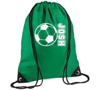 Custom Football Name Print Drawstring Bag, Personalised Sports Kit Sack, School PE Gym Bag for Kids and Football Fans (Kelly Green)