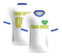 Custom Football T-Shirt Jersey Brazil,NO 10 Football Training Shirts Add Your Own Team Name Number Logo Soocer Kit for Men Women Kids White