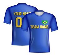 Custom Football T-Shirt Jersey Brazil,NO 10 Football Training Shirts Add Your Own Team Name Number Logo Soocer Kit for Men Women Kids Blue