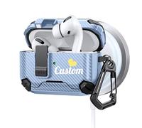 Custom for AirPods Pro 3/3rd Generation Case Cover Secure Lock with Text, Personalized Military Hard Shell Protective Armorfor AirPod Pro3 Gen Charging Case 2025,Front LED Visible, Blue Carbon Fiber