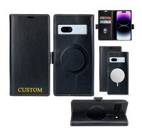 Custom for Google Pixel 9 8 7 6 Pro XL/9A 8A 7A 6A Name Initials Wallet Case with RFID Blocking Credit Card Holder Magnetic Flip Book PU Leather Kickstand Protective Cover for Men Women Black