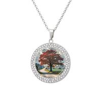 Custom Forest Rural Roads Picture Necklace Personalized Circle Chain Pendant Gold/Silver Photo Dog Tag Keepsake Necklaces Hip Hop Memorial Jewelry Gifts for Men Women, One size, Titanium Steel