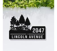 Custom Forest Tree Address Sign Metal Personalized House Number Sign Outdoor Nature Street Name Plaque Modern Rustic Home Wall Decor (Style-3)