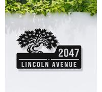 Custom Forest Tree Address Sign Metal Personalized House Number Sign Outdoor Nature Street Name Plaque Modern Rustic Home Wall Decor (Style-4)