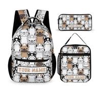 Custom French Bulldog Backpack with Lunch Box & Pencil Case, 16 Inch Cute French Bulldog Bookbag, Adjustable Lightweight Large Capacity, Colorful French Bulldog Backpack Set for Kids Girls Boys School