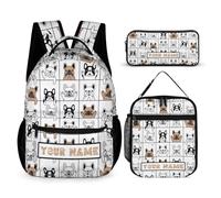 Custom French Bulldog Backpack with Lunch Box & Pencil Case, 16 Inch Cute French Bulldog Bookbag, Adjustable Lightweight Large Capacity, French Bulldog Backpack Set for Kids Girls Boys School