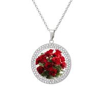 Custom Fresh Red Roses Picture Necklace Personalized Circle Chain Pendant Gold/Silver Photo Dog Tag Keepsake Necklaces Hip Hop Memorial Jewelry Gifts for Men Women, One size, Titanium Steel