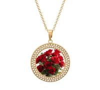 Custom Fresh Red Roses Picture Necklace Personalized Circle Chain Pendant Gold/Silver Photo Dog Tag Keepsake Necklaces Hip Hop Memorial Jewelry Gifts for Men Women, One size, Titanium Steel