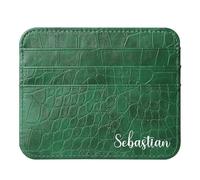 Custom Front Pocket Wallet, Personalized Name Initials Letter Monogrammed Credit Card Holder, Slim Thin Minimalist Black Crocodile Pattern PU Leather Card Cases, Gift Idea for Women Men Family Friend