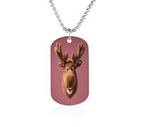 Custom Funny Christmas Moose Head Dog Tag Necklace 23.6" Chain Personalized Photo Pendant for Men Women Stainless Steel Memorial Picture Couple Necklace Jewelry Keepsake Bereavement Sympathy Gifts