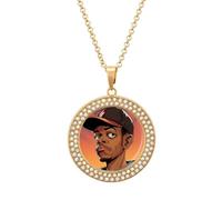 Custom Funny Man Picture Necklace Personalized Circle Chain Pendant Gold/Silver Photo Dog Tag Keepsake Necklaces Hip Hop Memorial Jewelry Gifts for Men Women, One size, Titanium Steel, Rhinestone