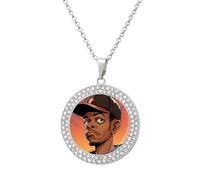 Custom Funny Man Picture Necklace Personalized Circle Chain Pendant Gold/Silver Photo Dog Tag Keepsake Necklaces Hip Hop Memorial Jewelry Gifts for Men Women, One size, Titanium Steel, Rhinestone