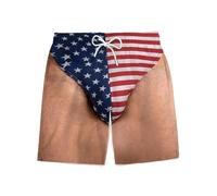 Custom Funny Patriotic Men Swim Trunks, Freedom and Chill- US Flag Fake Briefs 3D Beach Shorts, Personalized Summer Vacation and Travel Gift, Hairy Legs Graphic Swim Trunks for Men (#A,L)