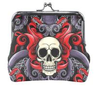 Custom Funny Skull Red Purple Cute Coin Purse Pouch Leather Kiss Lock Card Change Purse Wallet